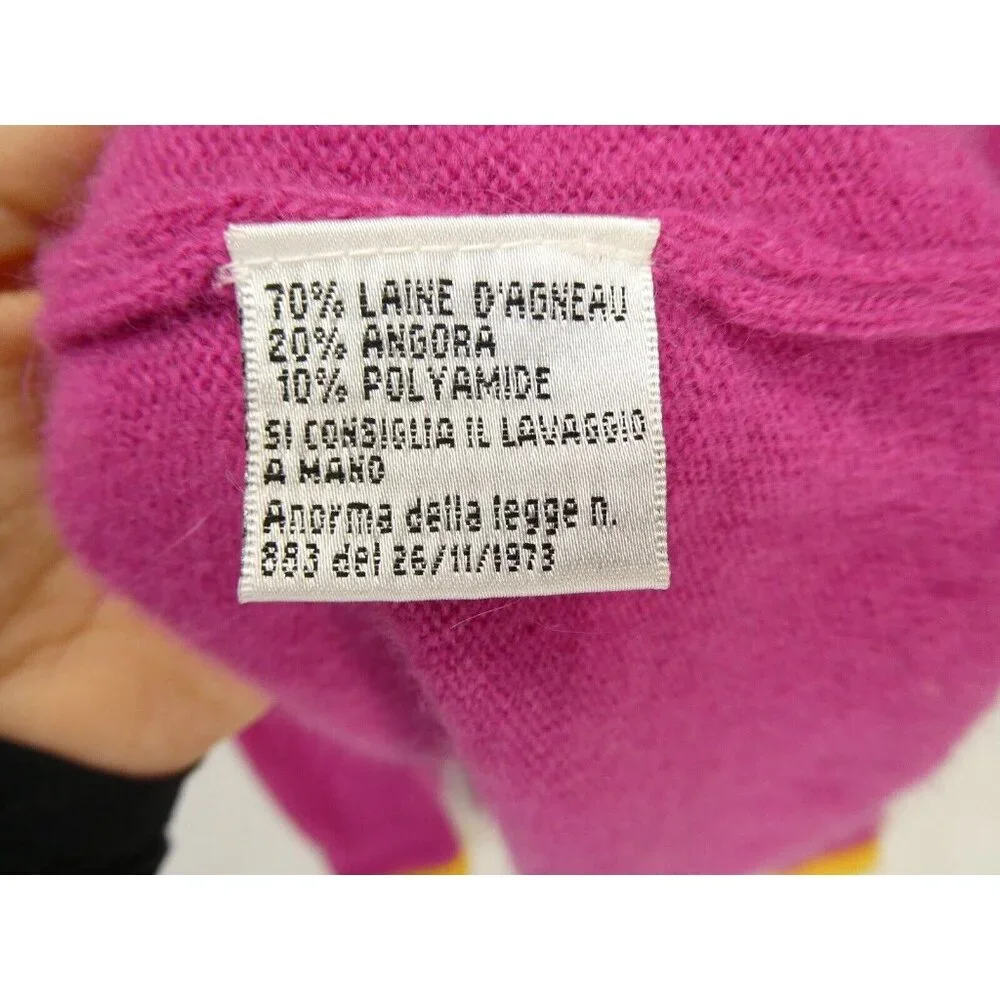 Vtg‎ Y2K Lambs Wool Blend Sweater Made in Italy Women XL Pink Neon Hearts Love - Picture 3 of 8
